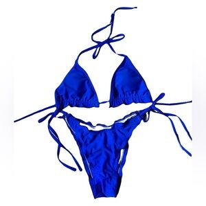 Blue Ruched Bikini Set